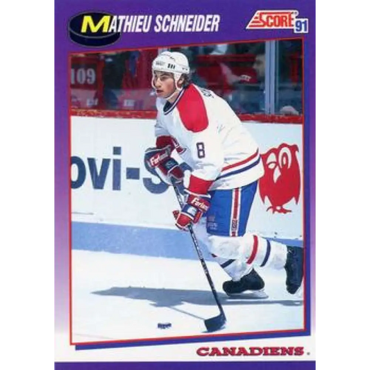 1991-92 Score American #105 Mathieu Schneider NM-MT Montreal Canadiens Hockey Card  Image 1