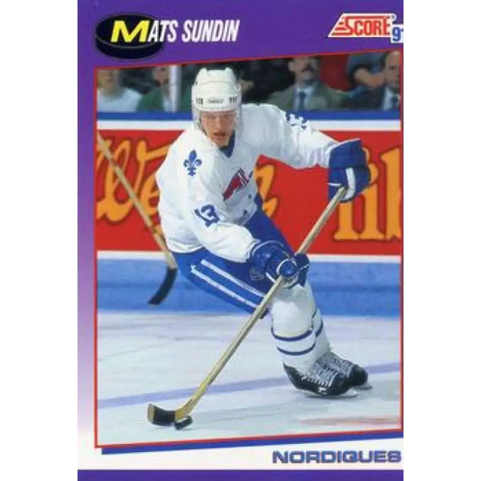 1991-92 Score American #130 Mats Sundin NM-MT Quebec Nordiques Hockey Card  Image 1
