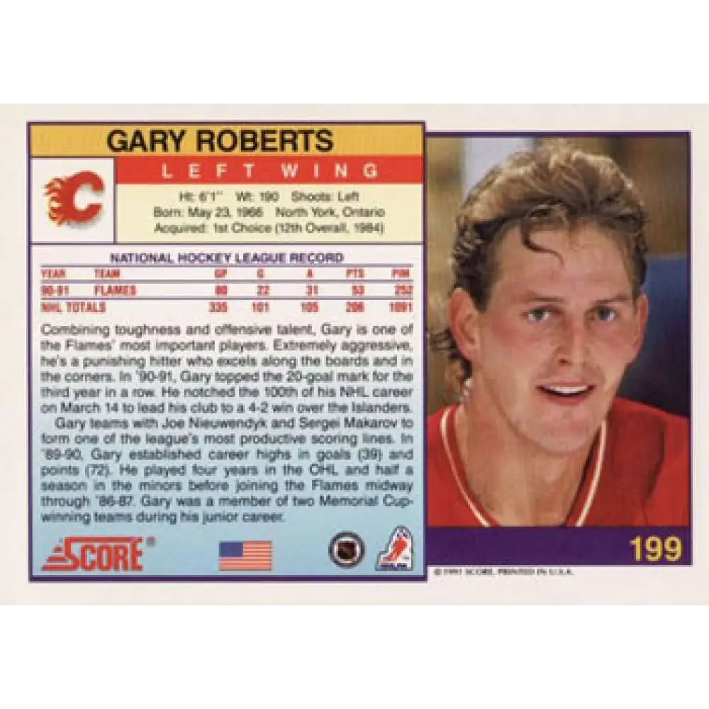 1991-92 Score American #199 Gary Roberts NM-MT Calgary Flames Hockey Card  Image 2