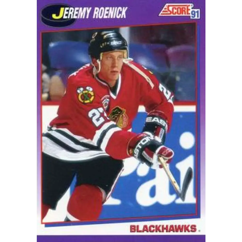 1991-92 Score American #220 Jeremy Roenick NM-MT Chicago Blackhawks Hockey Card  Image 1