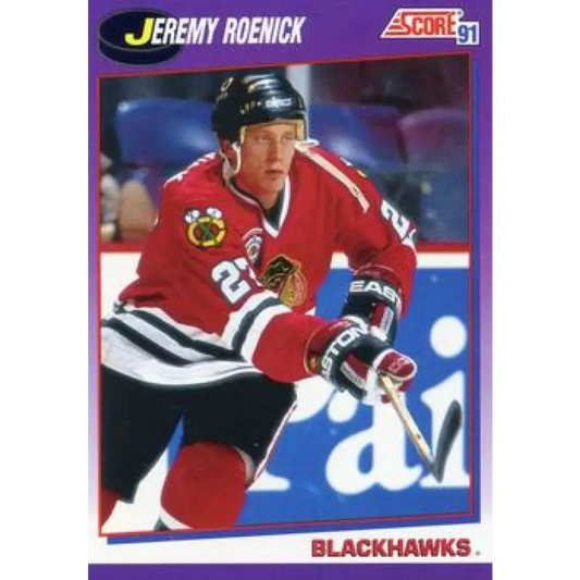 1991-92 Score American #220 Jeremy Roenick NM-MT Chicago Blackhawks Hockey Card  Image 1