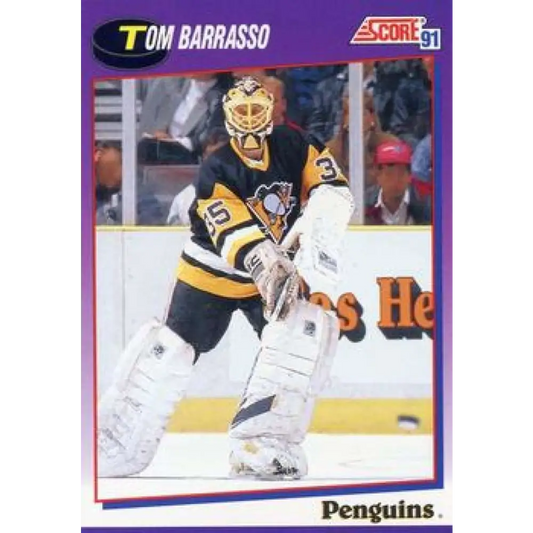 1991-92 Score American #225 Tom Barrasso NM-MT Pittsburgh Penguins Hockey Card  Image 1