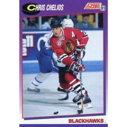 1991-92 Score American #235 Chris Chelios NM-MT Chicago Blackhawks Hockey Card  Image 1