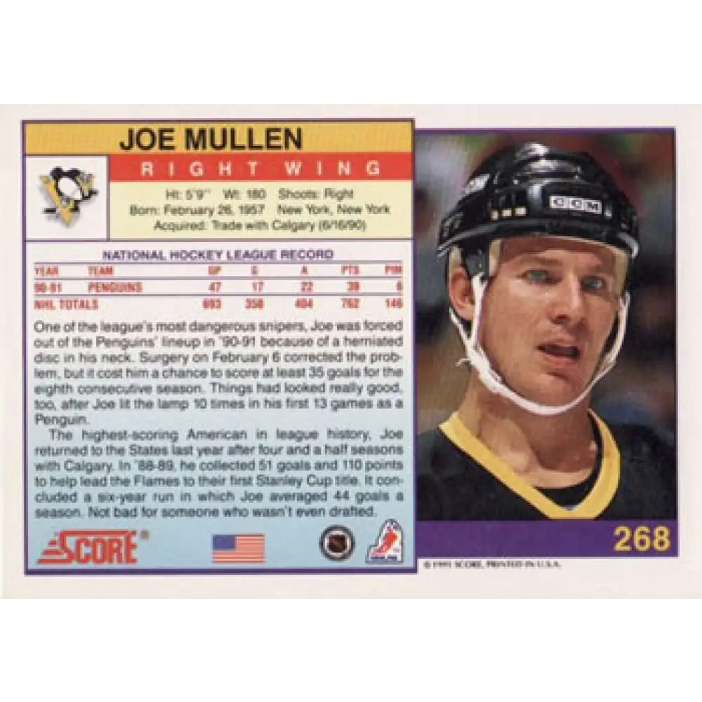 1991-92 Score American #268 Joe Mullen NM-MT Pittsburgh Penguins Hockey Card  Image 2