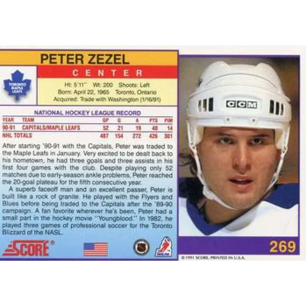 1991-92 Score American #269 Peter Zezel NM-MT Toronto Maple Leafs Hockey Card  Image 2