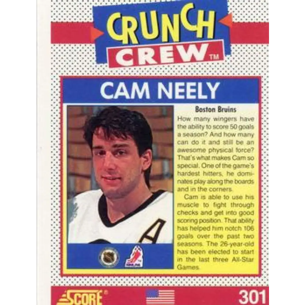 1991-92 Score American #301 Cam Neely NM-MT Boston Bruins Hockey Card  Image 2
