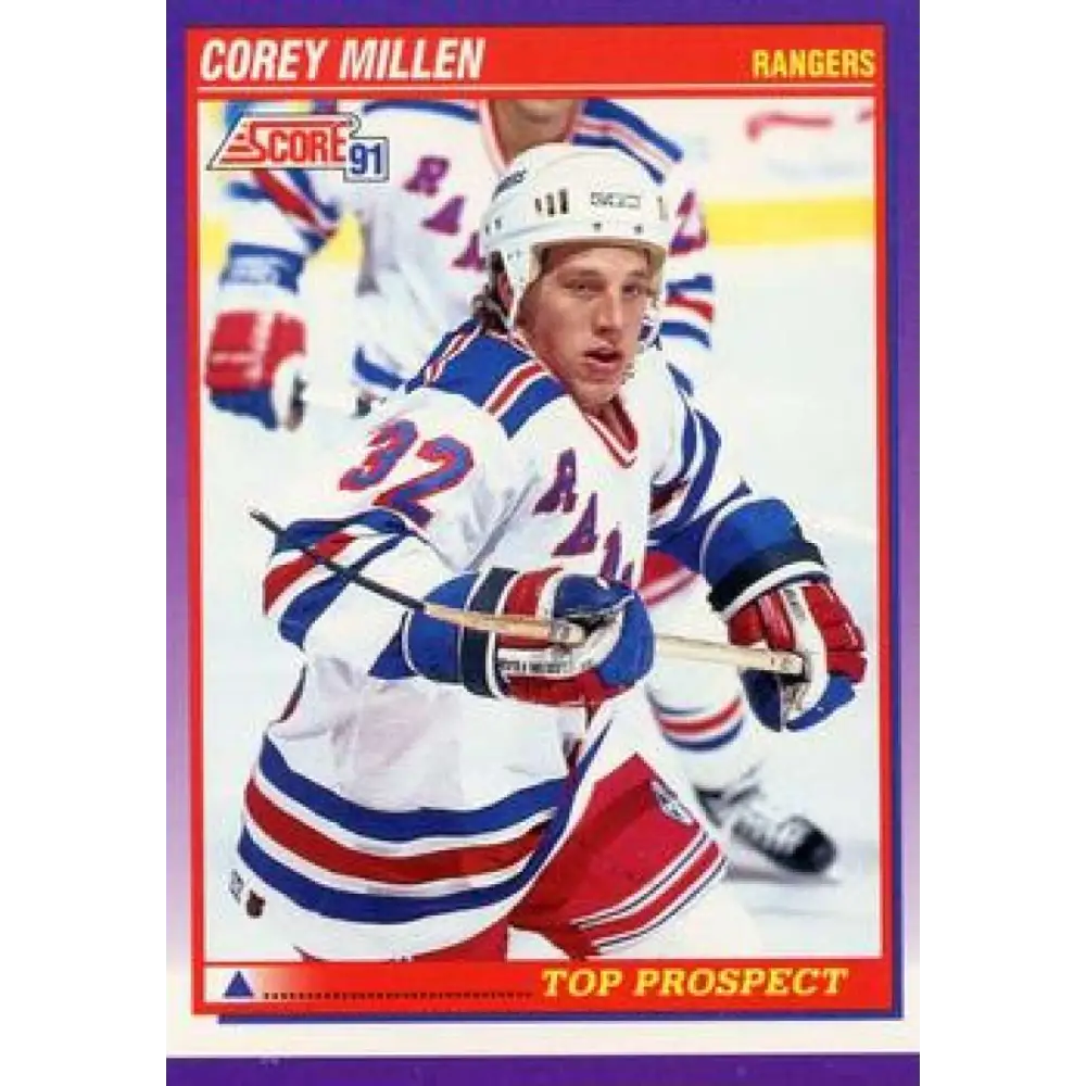 1991-92 Score American #318 Corey Millen NM-MT RC Rookie New York Rangers Hockey Card  Image 1