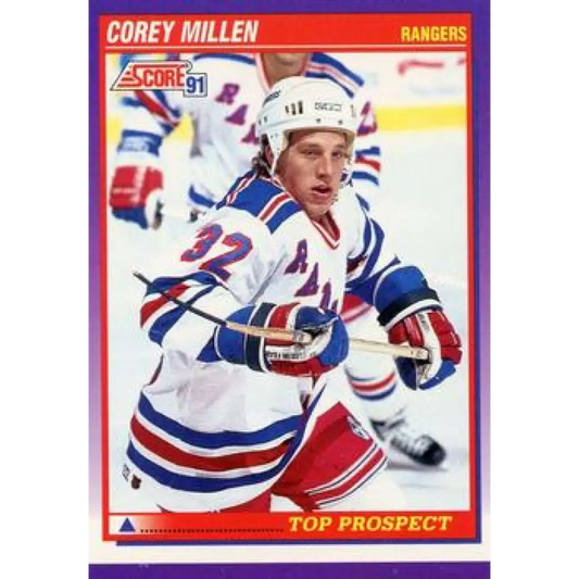1991-92 Score American #318 Corey Millen NM-MT RC Rookie New York Rangers Hockey Card  Image 1