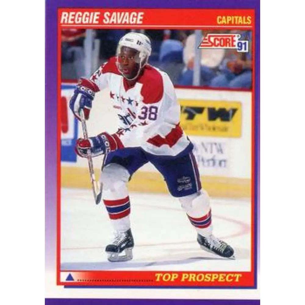 1991-92 Score American #320 Reggie Savage NM-MT RC Rookie Washington Capitals Hockey Card  Image 1