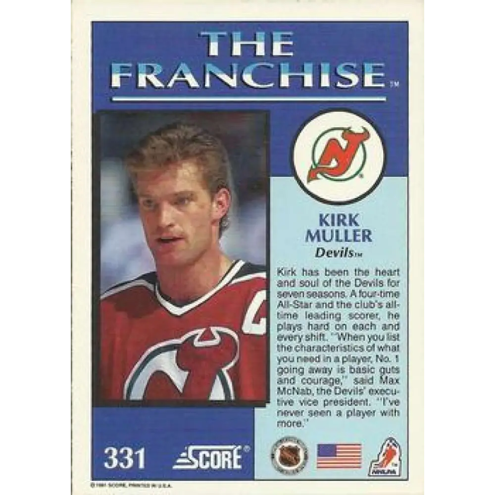 1991-92 Score American #331 Kirk Muller NM-MT New Jersey Devils Hockey Card  Image 2