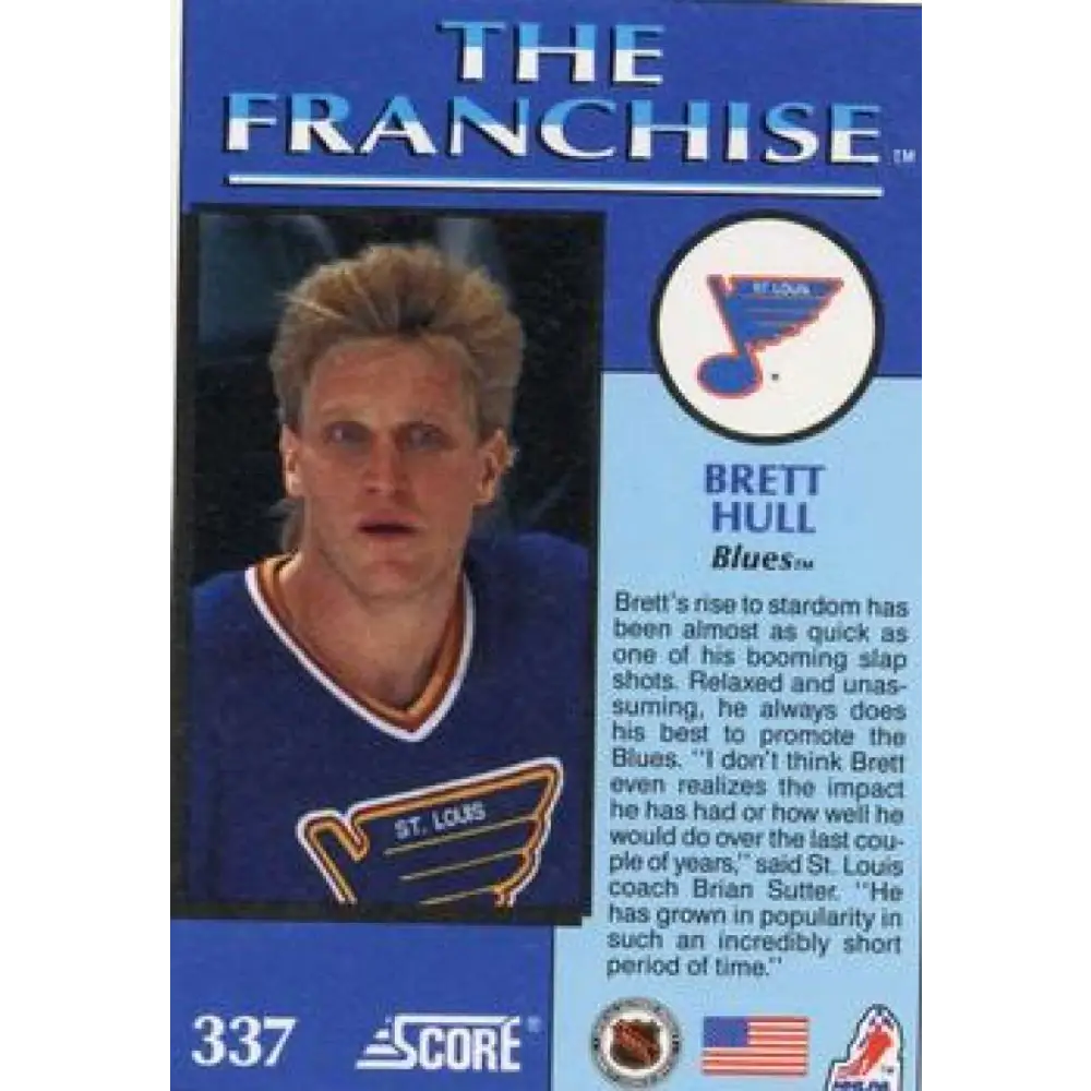 1991-92 Score American #337 Brett Hull NM-MT St. Louis Blues Hockey Card  Image 2