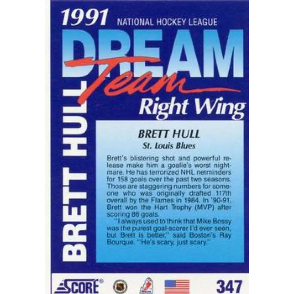 1991-92 Score American #347 Brett Hull NM-MT St. Louis Blues Hockey Card  Image 2