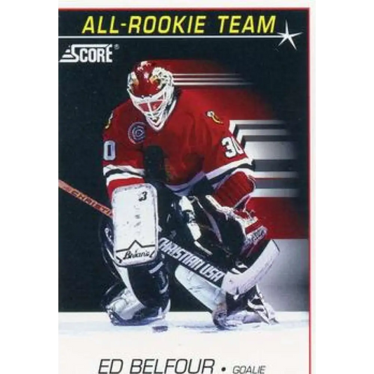 1991-92 Score American #348 Ed Belfour NM-MT Chicago Blackhawks Hockey Card  Image 1