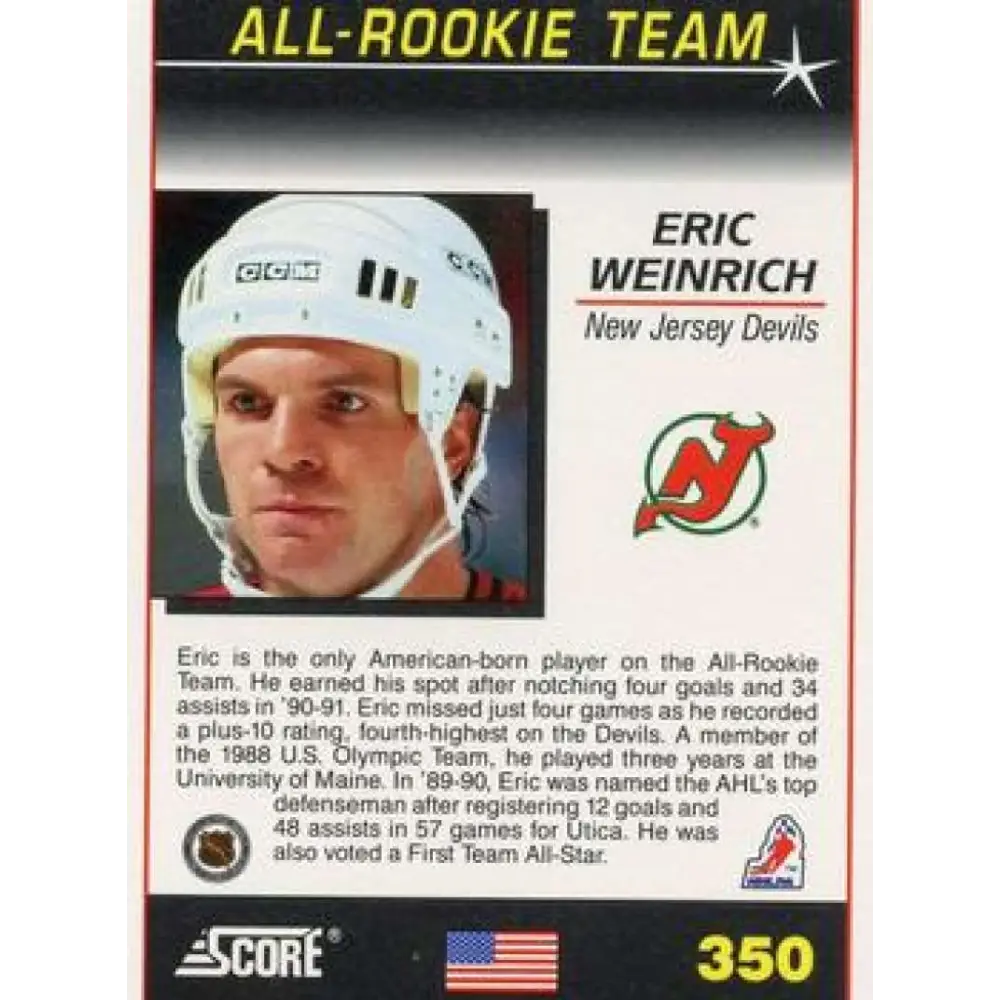 1991-92 Score American #350 Eric Weinrich NM-MT New Jersey Devils Hockey Card  Image 2