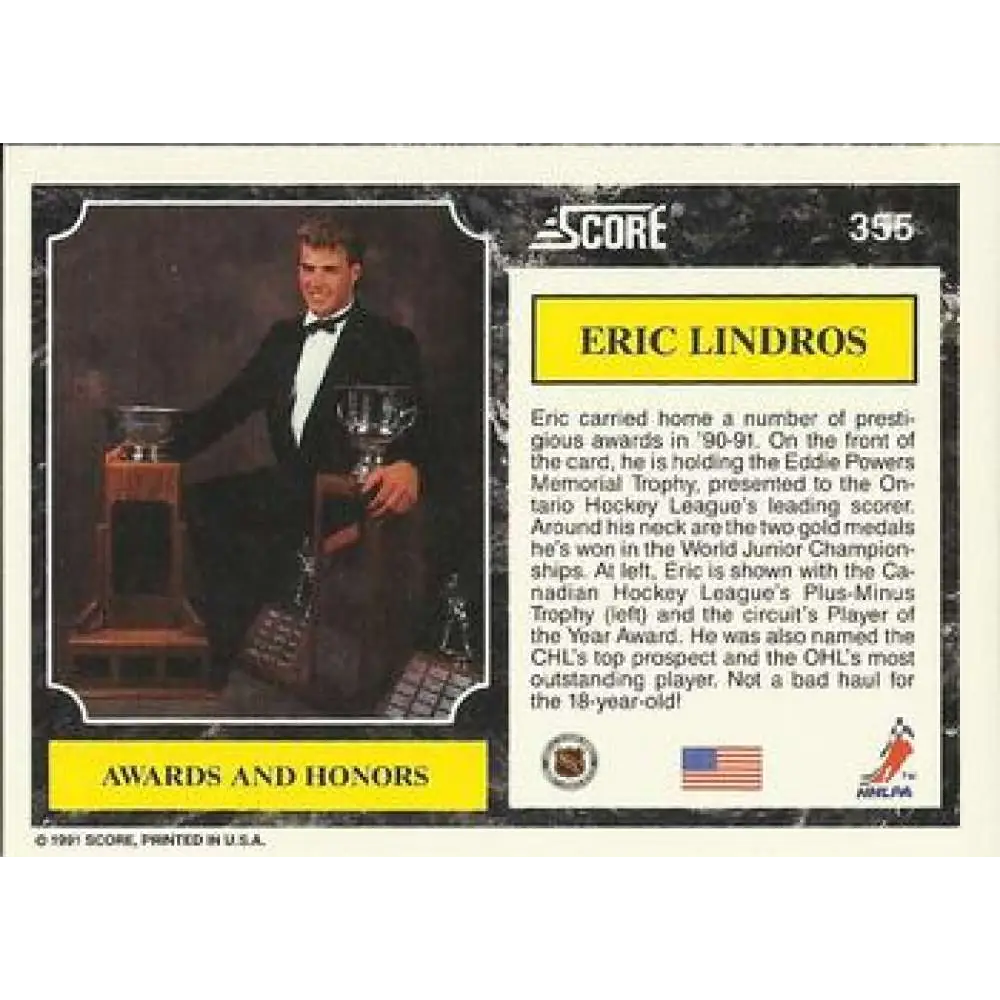 1991-92 Score American #355 Eric Lindros NM-MT Hockey Card  Image 2
