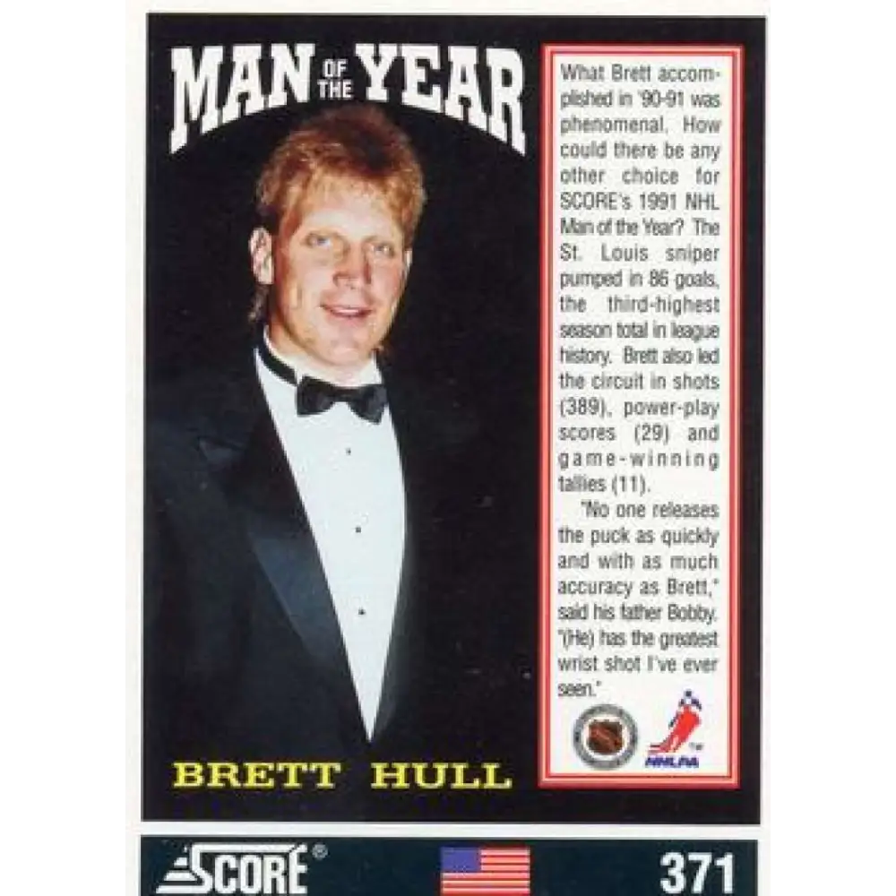 1991-92 Score American #371 Brett Hull NM-MT St. Louis Blues Hockey Card  Image 2