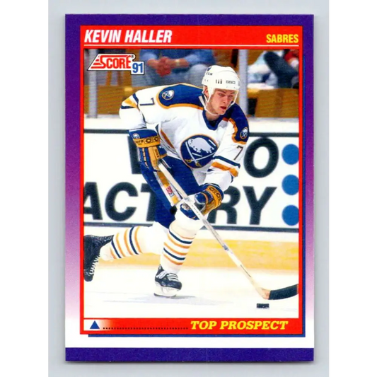1991-92 Score American #386 Kevin Haller NM-MT RC Rookie Buffalo Sabres Hockey Card  Image 1