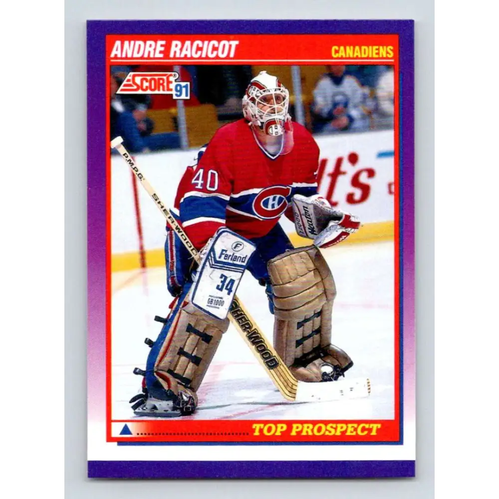 1991-92 Score American #395 Andre Racicot NM-MT RC Rookie Montreal Canadiens Hockey Card  Image 1