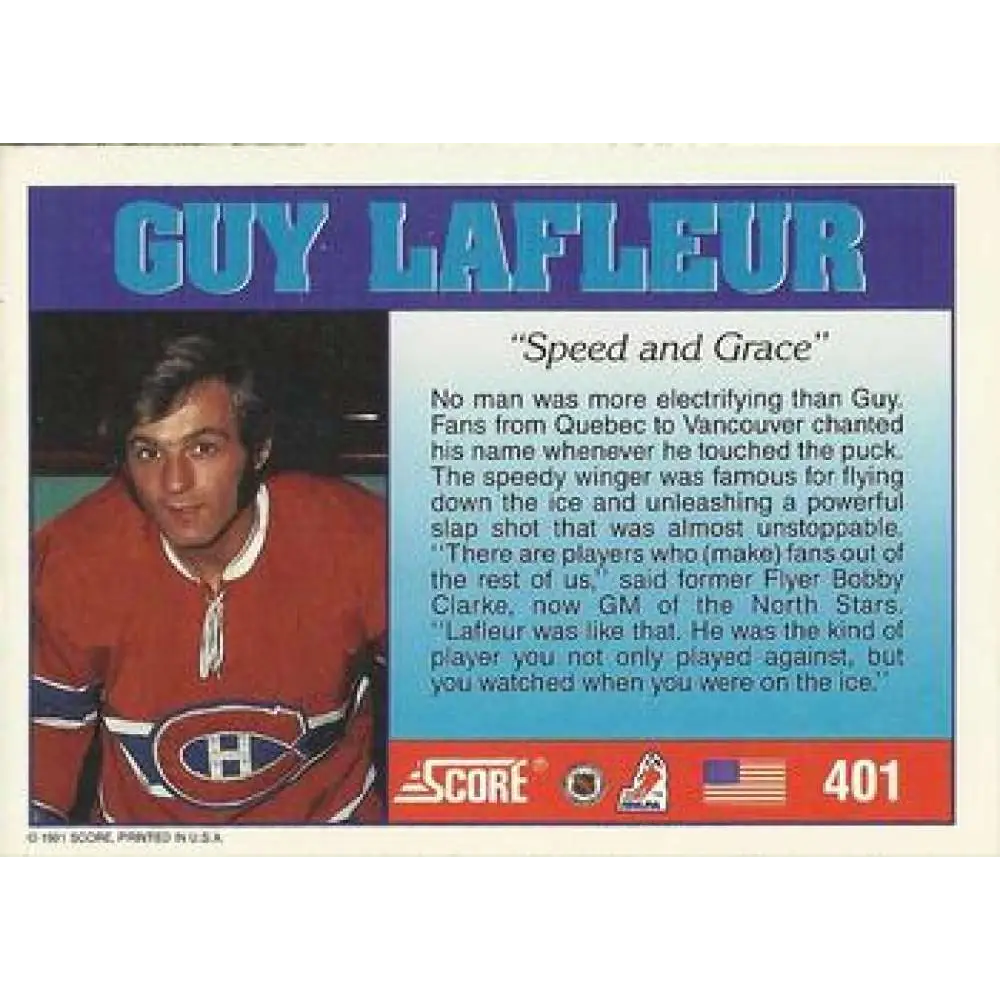 1991-92 Score American #401 Guy Lafleur NM-MT Hockey Card  Image 2