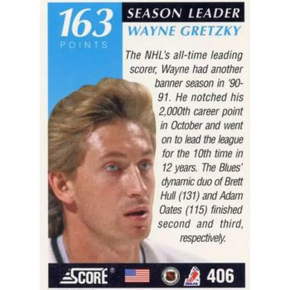 1991-92 Score American #406 Wayne Gretzky NM-MT Los Angeles Kings Hockey Card  Image 2