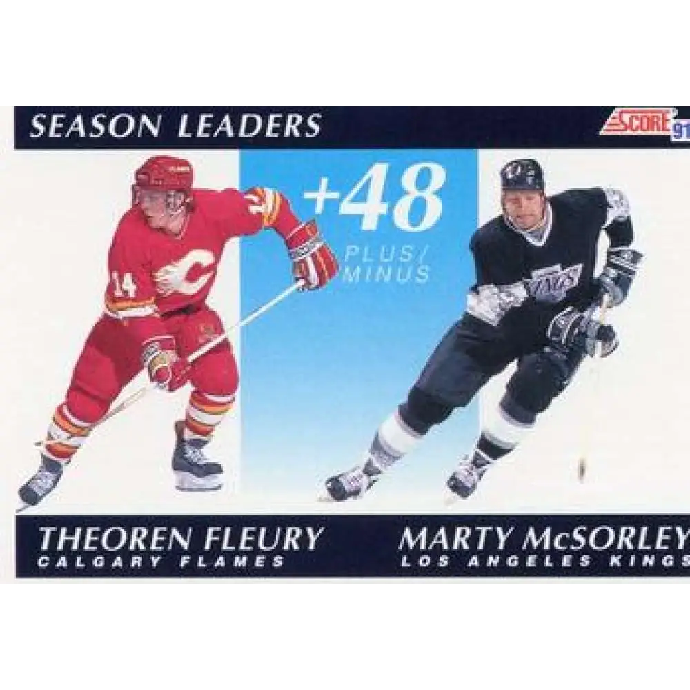 1991-92 Score American #407 Marty McSorley/Theo Fleury NM-MT Calgary Flames Hockey Card  Image 1