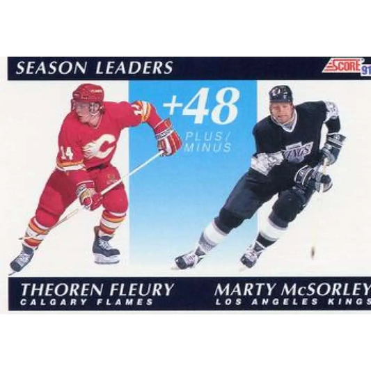 1991-92 Score American #407 Marty McSorley/Theo Fleury NM-MT Calgary Flames Hockey Card  Image 1