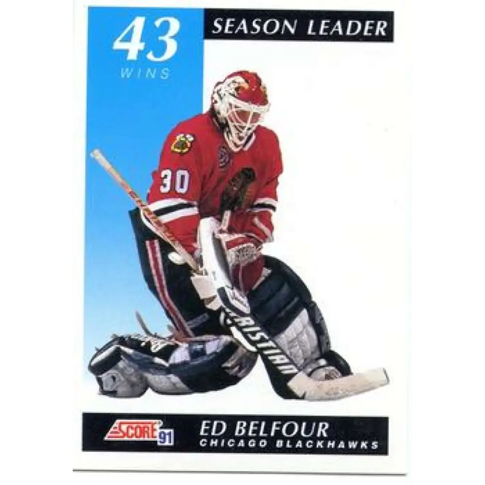1991-92 Score American #410 Ed Belfour NM-MT Chicago Blackhawks Hockey Card  Image 1