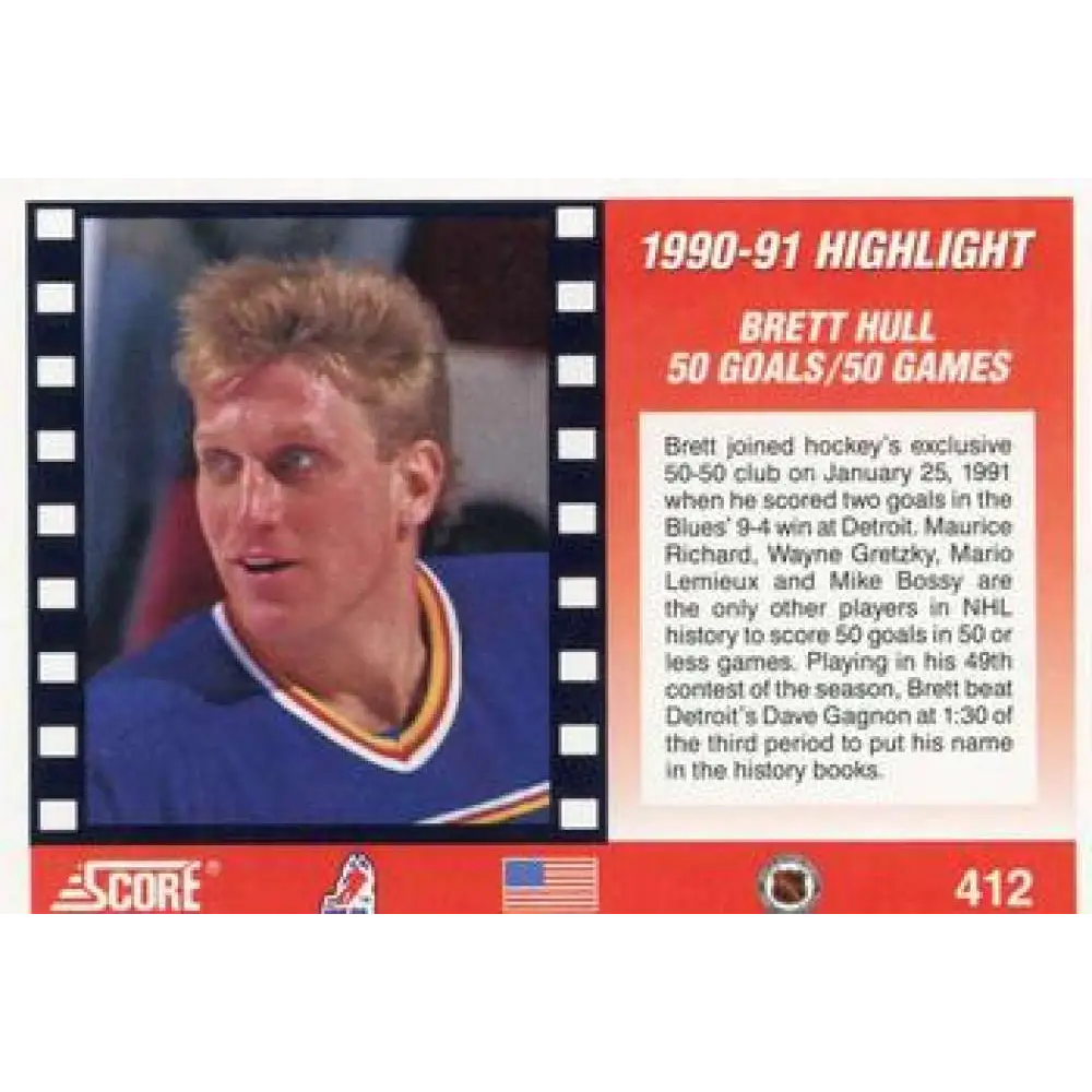 1991-92 Score American #412 Brett Hull NM-MT /50 St. Louis Blues Hockey Card  Image 2
