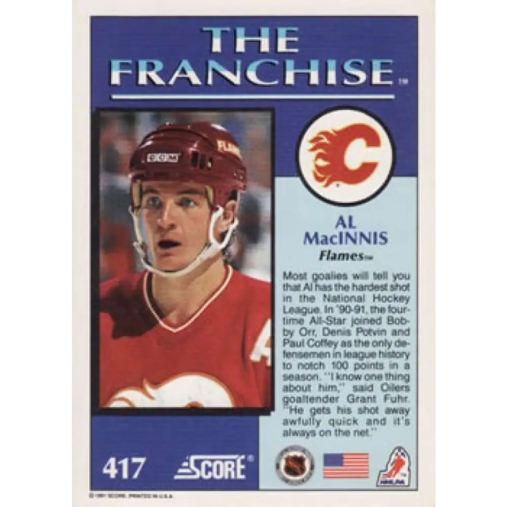 1991-92 Score American #417 Al MacInnis NM-MT Calgary Flames Hockey Card  Image 2