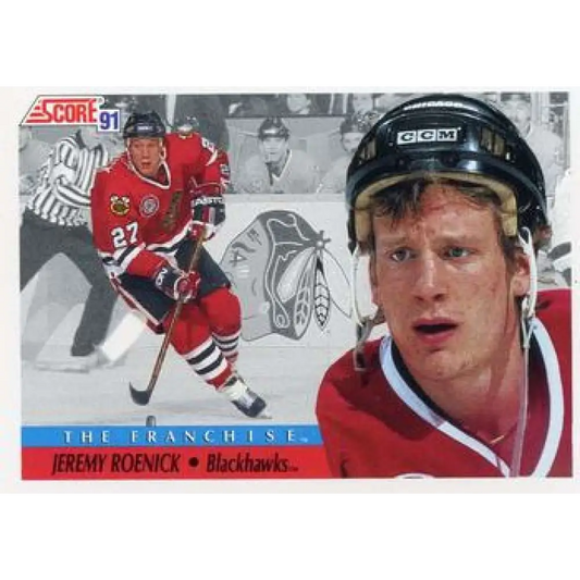 1991-92 Score American #418 Jeremy Roenick NM-MT Chicago Blackhawks Hockey Card  Image 1