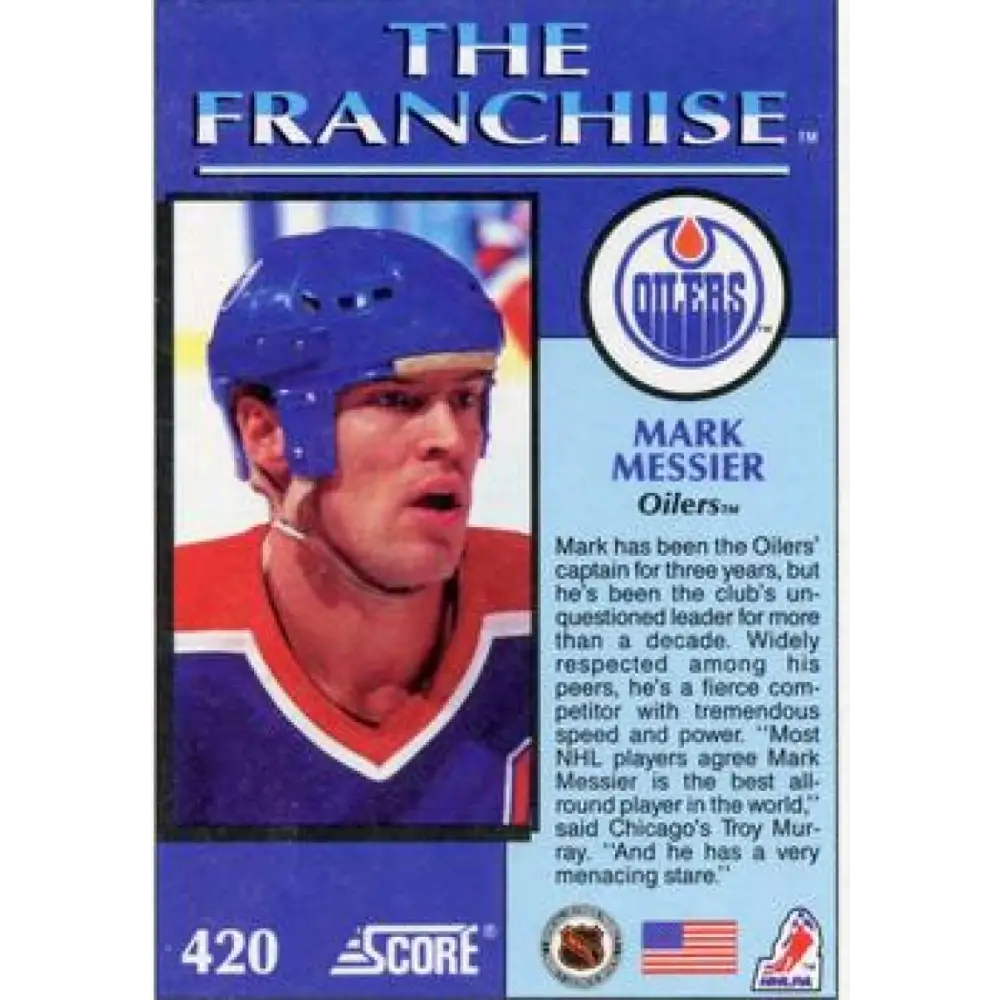 1991-92 Score American #420 Mark Messier NM-MT Edmonton Oilers Hockey Card  Image 2