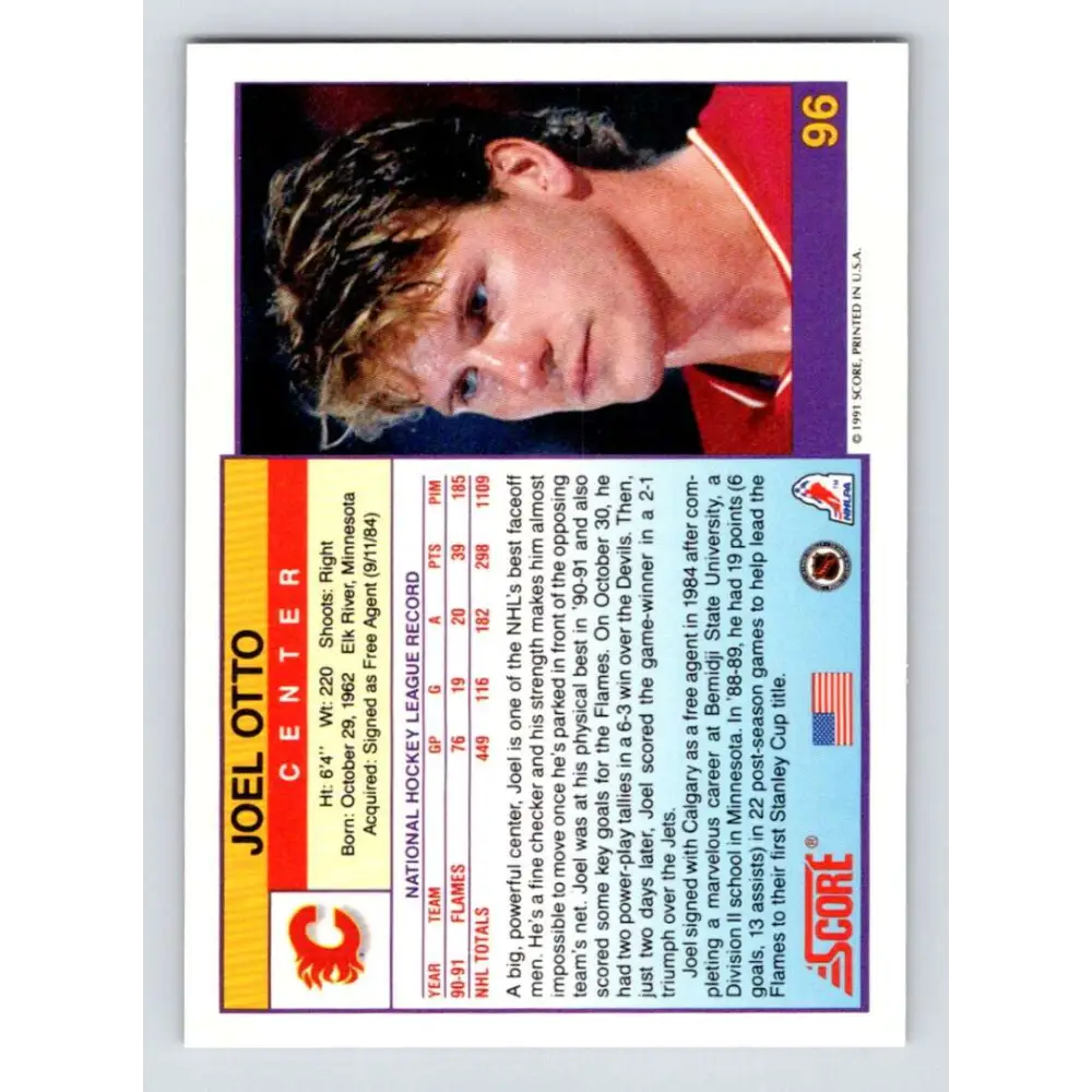 1991-92 Score American #96 Joel Otto NM-MT Calgary Flames Hockey Card  Image 2