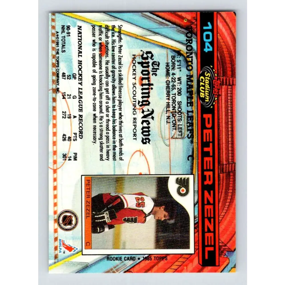 1991-92 Topps Stadium Club #104 Peter Zezel NM-MT Toronto Maple Leafs Hockey Card Image 2
