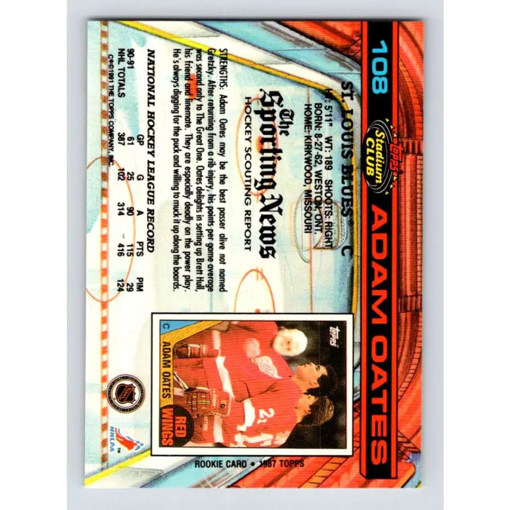 1991-92 Topps Stadium Club #108 Adam Oates NM-MT St. Louis Blues Hockey Card Image 2