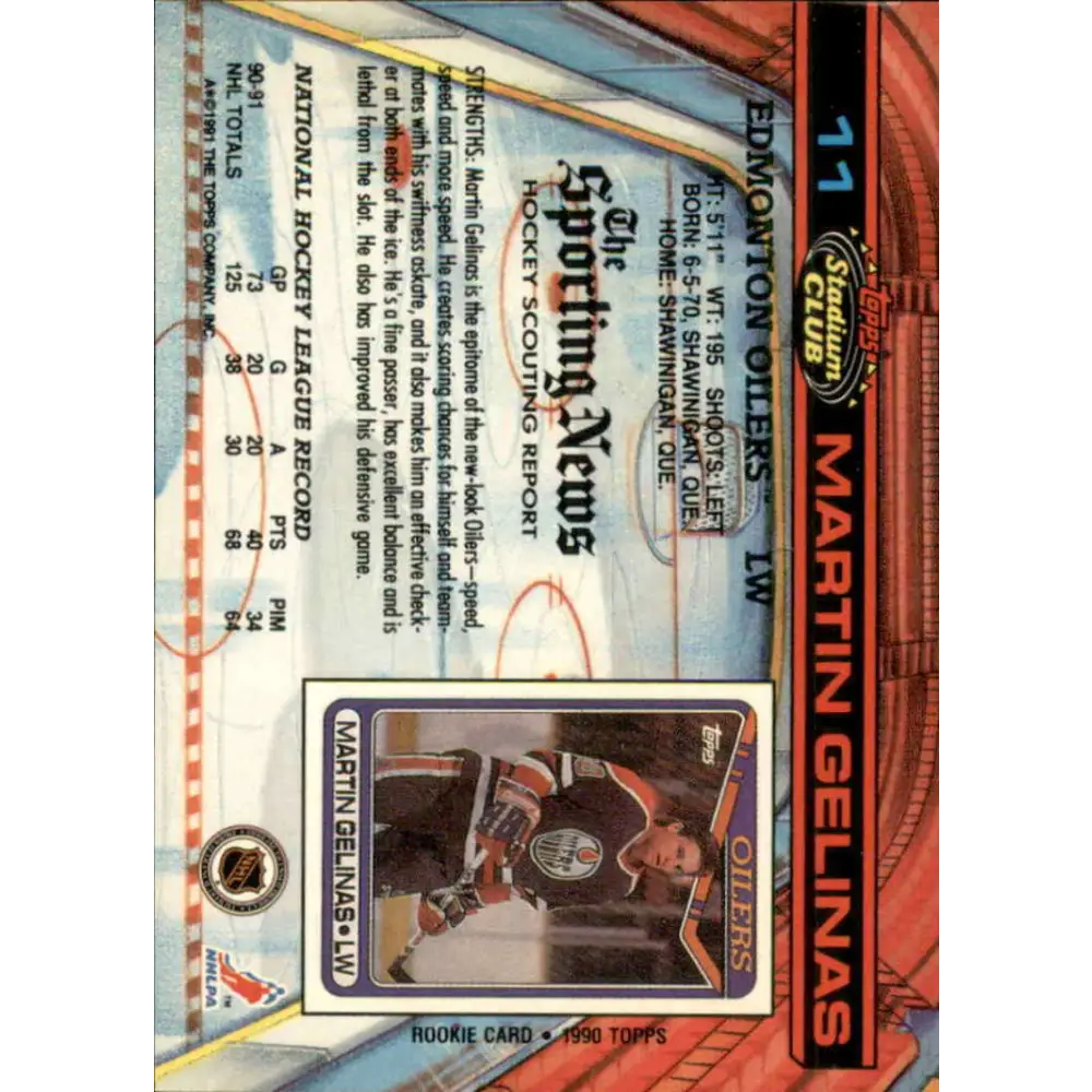 1991-92 Topps Stadium Club #11 Martin Gelinas NM-MT Edmonton Oilers Hockey Card Image 2