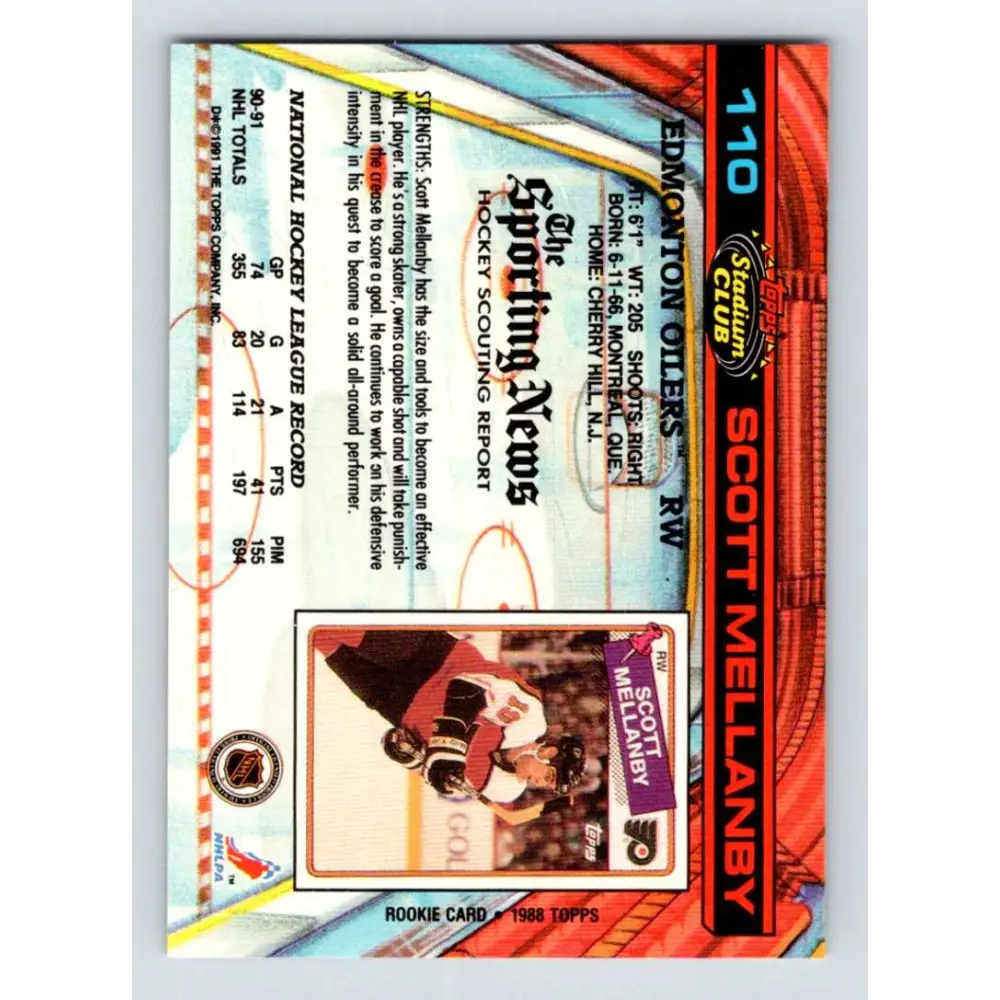 1991-92 Topps Stadium Club #110 Scott Mellanby NM-MT Edmonton Oilers Hockey Card Image 2