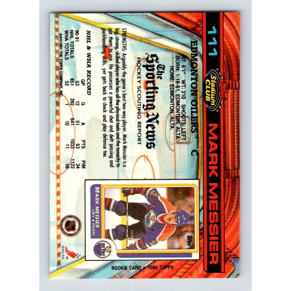 1991-92 Topps Stadium Club #111 Mark Messier NM-MT Edmonton Oilers Hockey Card Image 2