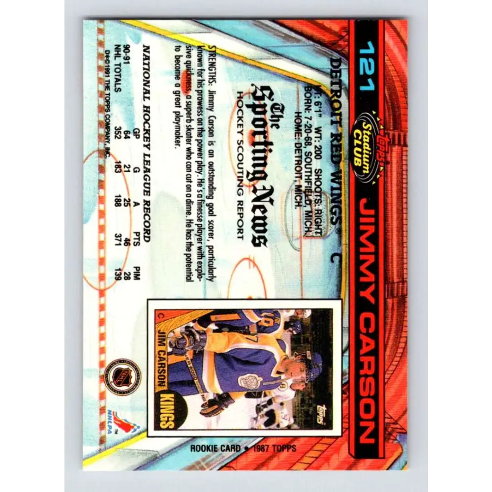 1991-92 Topps Stadium Club #121 Jimmy Carson NM-MT Detroit Red Wings Hockey Card Image 2