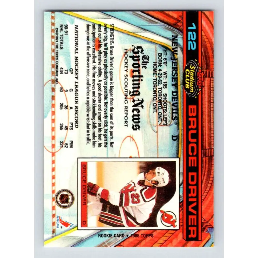 1991-92 Topps Stadium Club #122 Bruce Driver NM-MT New Jersey Devils Hockey Card Image 2