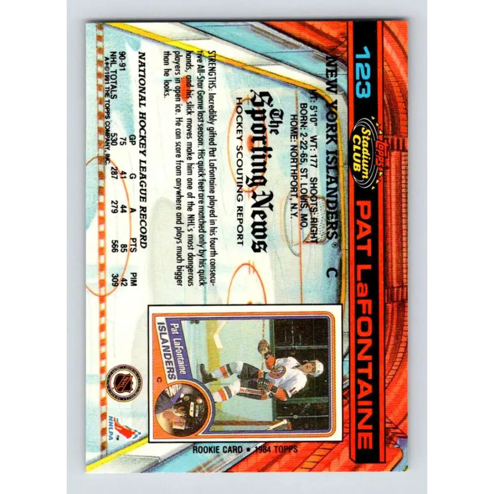 1991-92 Topps Stadium Club #123 Pat LaFontaine NM-MT New York Islanders Hockey Card Image 2