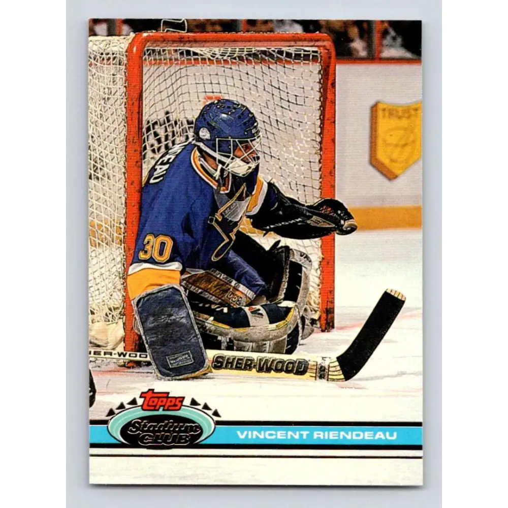 1991-92 Topps Stadium Club #128 Vincent Riendeau NM-MT St. Louis Blues Hockey Card Image 1