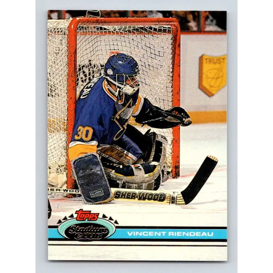 1991-92 Topps Stadium Club #128 Vincent Riendeau NM-MT St. Louis Blues Hockey Card Image 1
