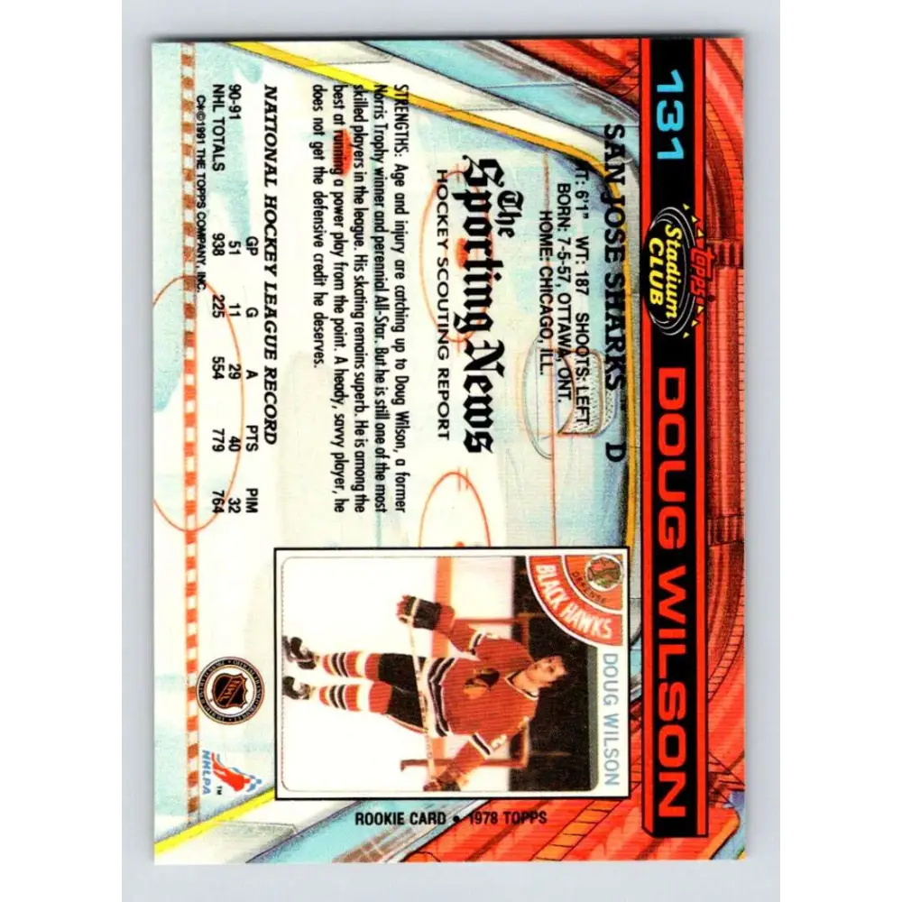 1991-92 Topps Stadium Club #131 Doug Wilson NM-MT San Jose Sharks Hockey Card Image 2