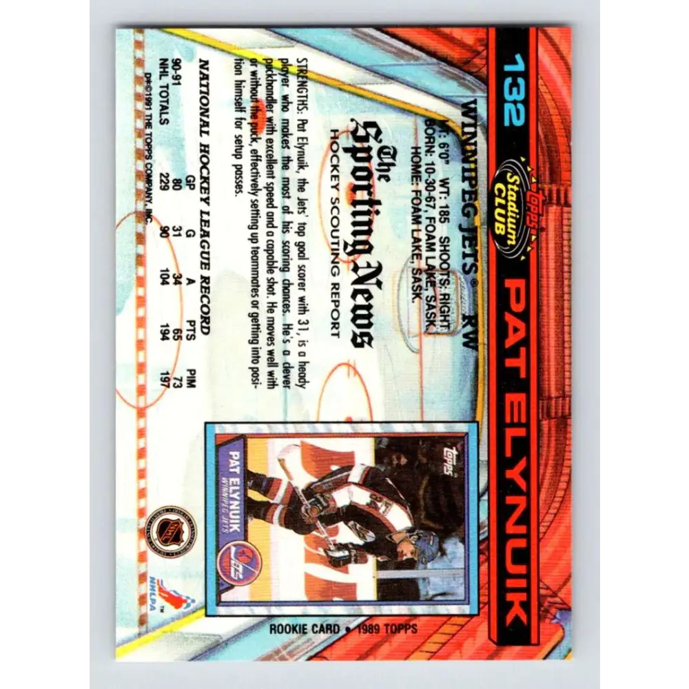 1991-92 Topps Stadium Club #132 Pat Elynuik NM-MT Winnipeg Jets Hockey Card Image 2