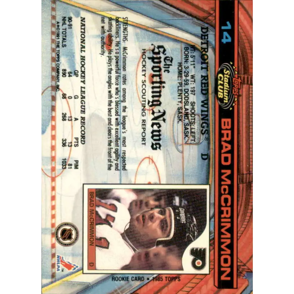 1991-92 Topps Stadium Club #14 Brad McCrimmon NM-MT Detroit Red Wings Hockey Card Image 2