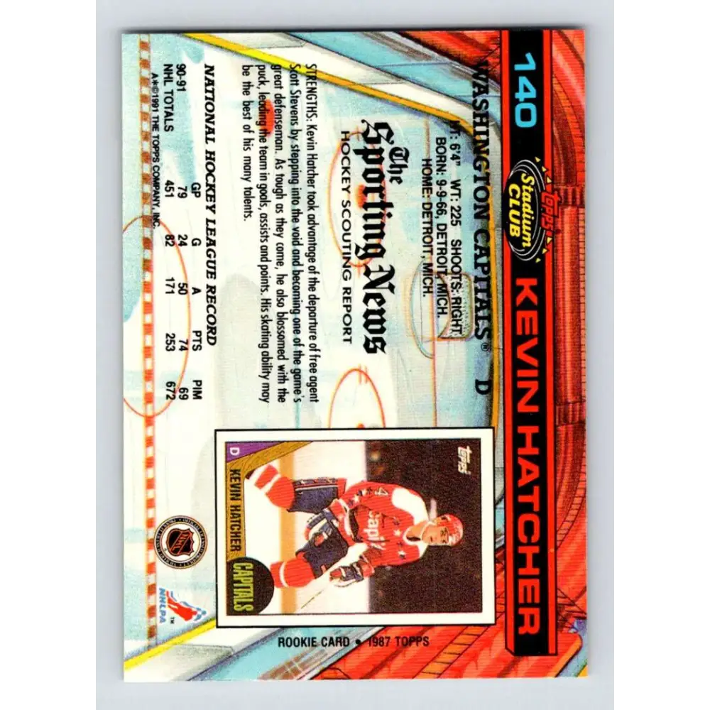 1991-92 Topps Stadium Club #140 Kevin Hatcher NM-MT Washington Capitals Hockey Card Image 2