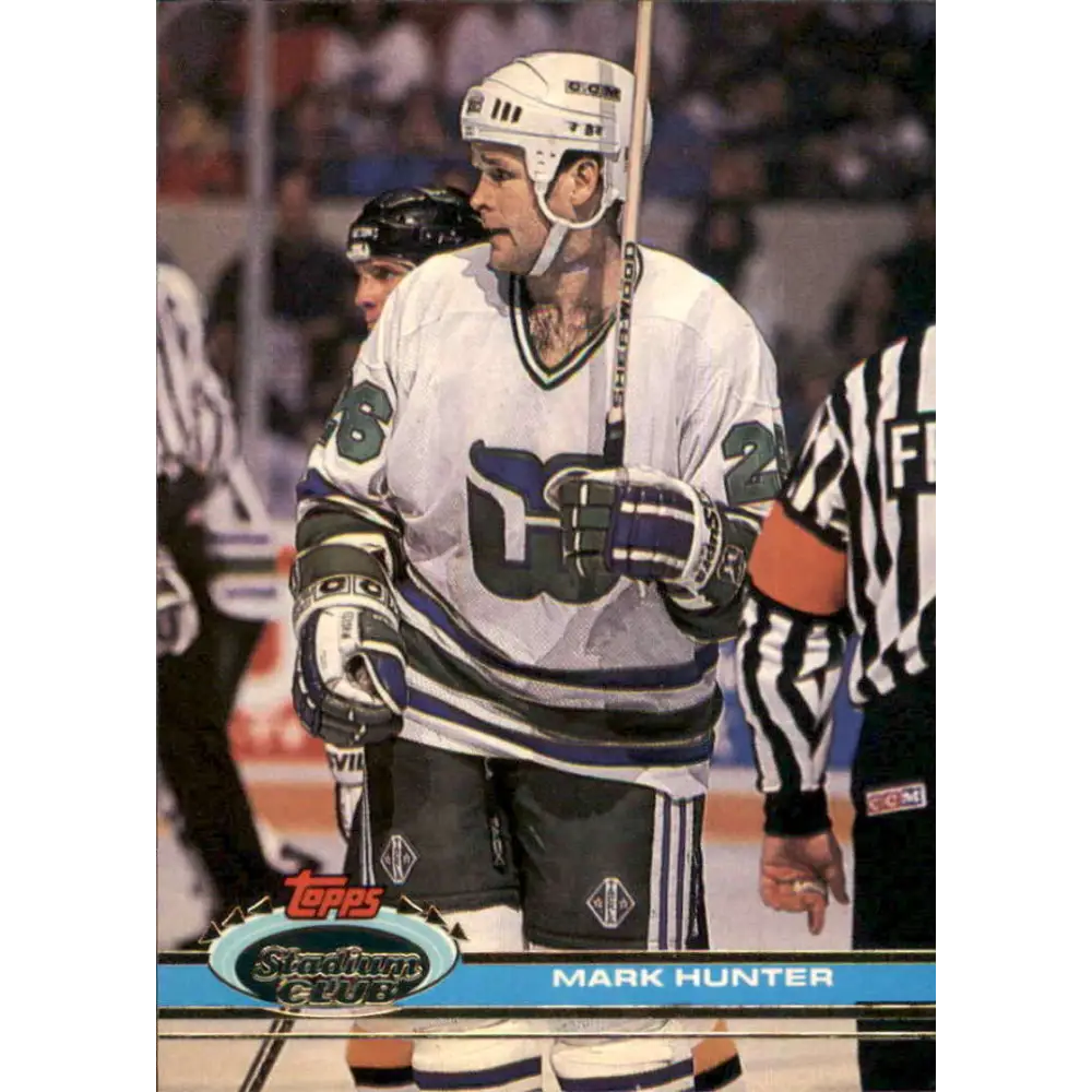 1991-92 Topps Stadium Club #15 Mark Hunter NM-MT Hartford Whalers Hockey Card Image 1