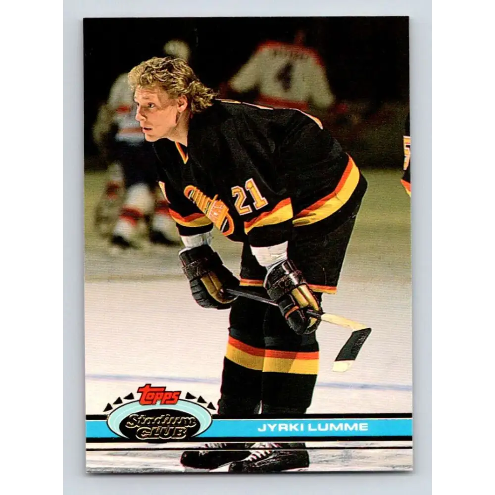 1991-92 Topps Stadium Club #154 Jyrki Lumme NM-MT Vancouver Canucks Hockey Card Image 1