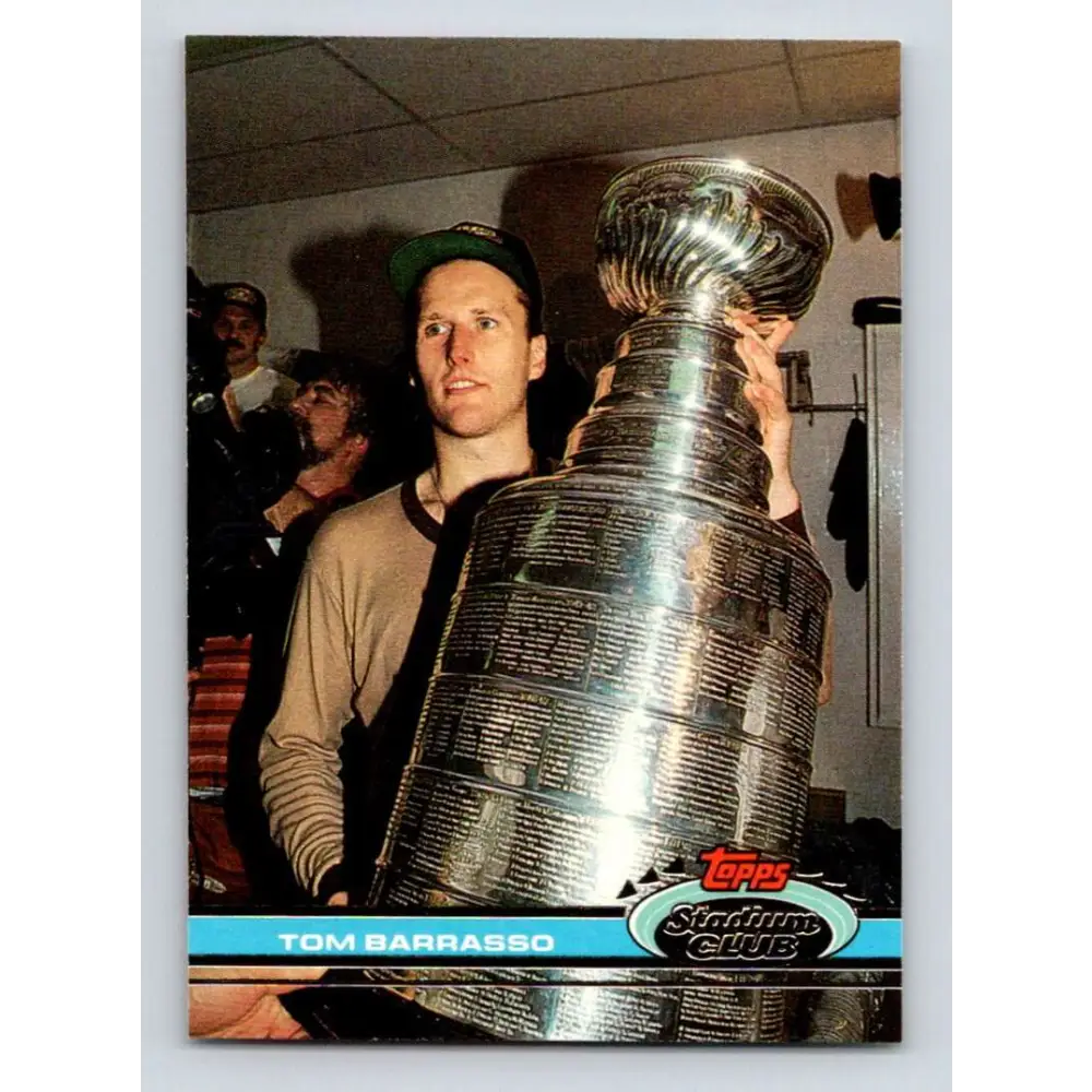 1991-92 Topps Stadium Club #155 Tom Barrasso NM-MT Pittsburgh Penguins Hockey Card Image 1