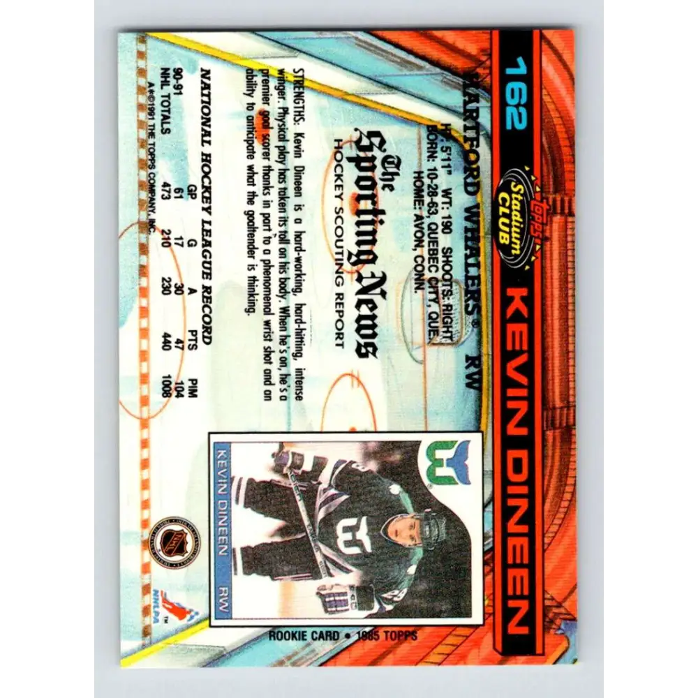 1991-92 Topps Stadium Club #162 Kevin Dineen NM-MT Hartford Whalers Hockey Card Image 2